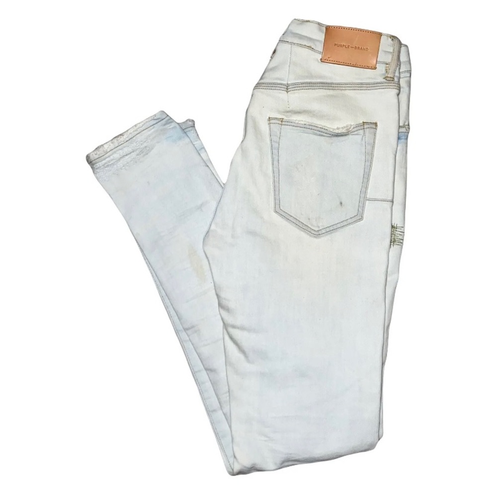 Men’s Purple Brand P-001 White Distressed Low Rise Slim Fit Denim Jeans Size 31